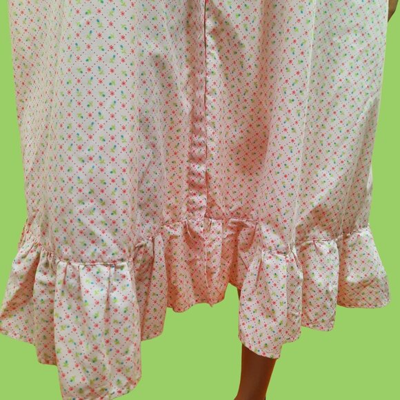 Vintage Pink Floral Cotton Nightgown Long Sleeveless Ruffled Pockets Cottagecore - Picture 5 of 9